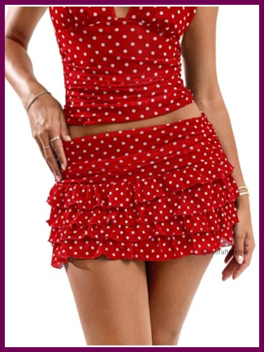 Women's Polka Dot Ruffle Mini Skirt Ruched Y2K Tiered Layered